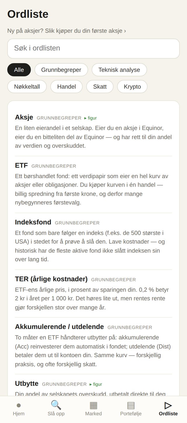 Ordlisten med aksjeord forklart med vanlige ord.