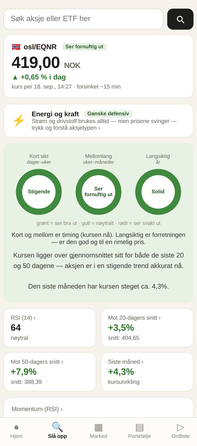 Svaret på et oppslag: kurs, tre vurderinger og forklaringen under.