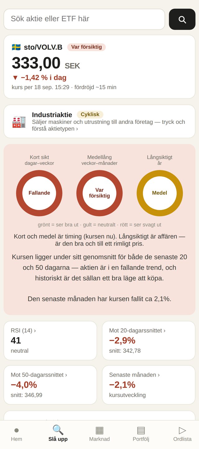 Svaret på en sökning: kurs, tre bedömningar och förklaringen under.